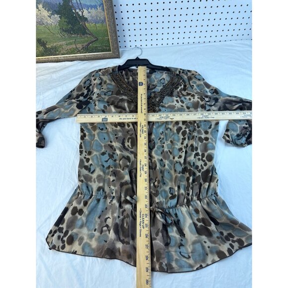 Dressbarn Plus Size 1X Embellished Sheer Animal Print Blouse Chiffon Tunic Top - Picture 7 of 7